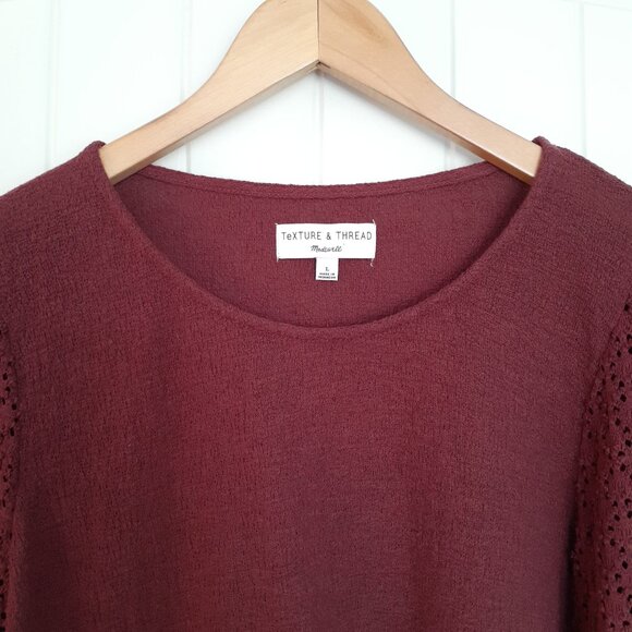 Madewell Texture & Thread Eyelet Mix Ruffle-Sleeve Top in Wine Red Size L - Picture 4 of 12